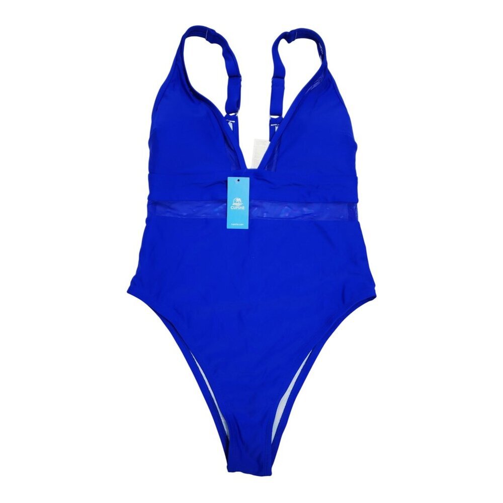 Cupshe Womens Blue One-Piece Swimsuit Size 1X Nylon & Elastane